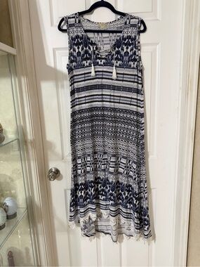 live and let live maxi dress One World Live & Let Live Pink Maxi Dress Boho Beaded Asymmetrical Resort XL